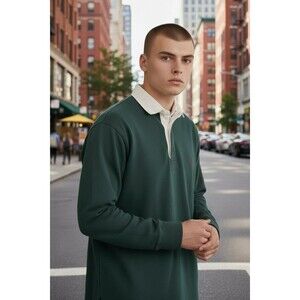 Vtg Polo Ralph Lauren Rugby Shirt Mens L Dark Green Long Sleeve Preppy Academia